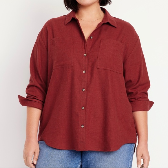 NWT Old Navy Plus Size Red Flannel Boyfriend Button Down Shirt - Picture 1 of 10